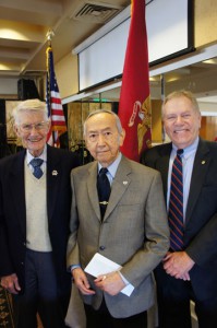 From left to right: John Stevens, LtCol, USMC (Ret) and KWMF Secretary; Major Lee; and Gerard Parker, Capt, USMC and KWMF Executive Director